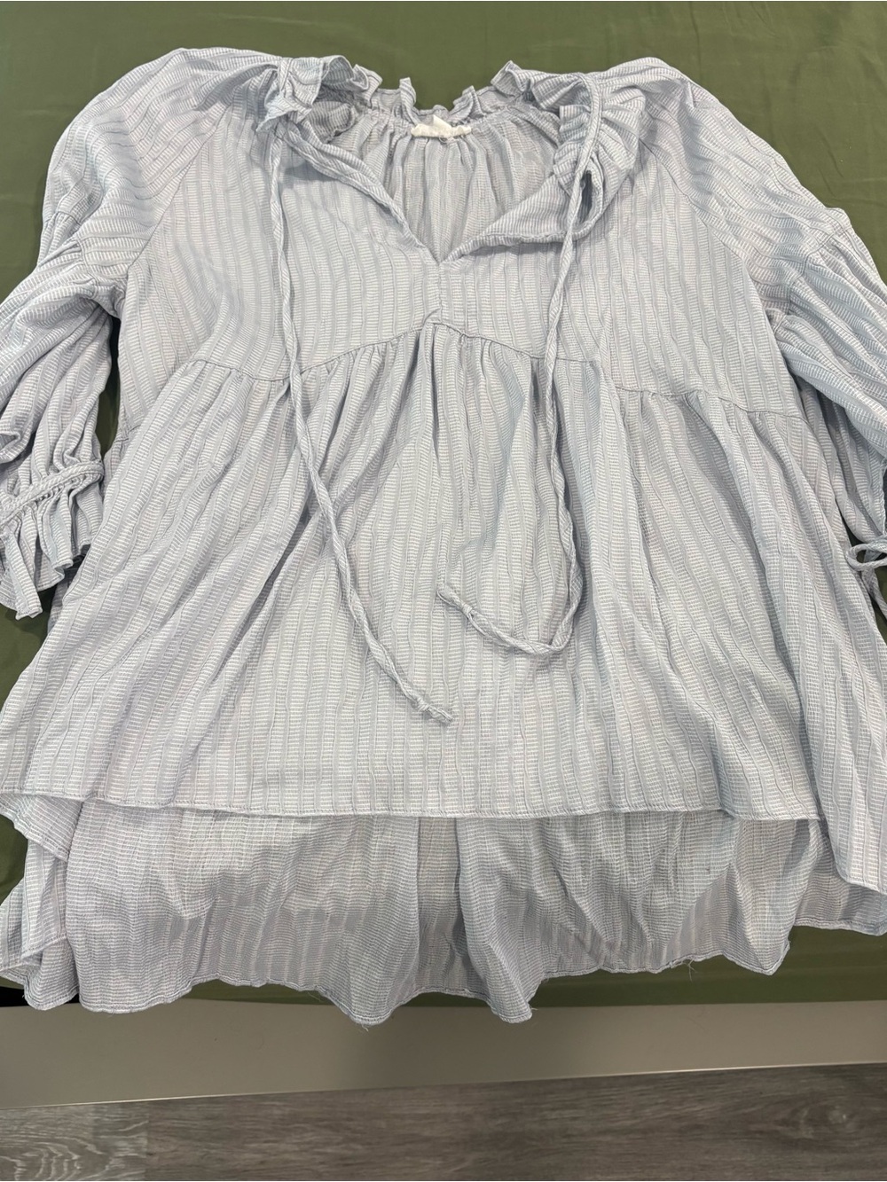 Light Blue Peasant Blouse with Tie Neck